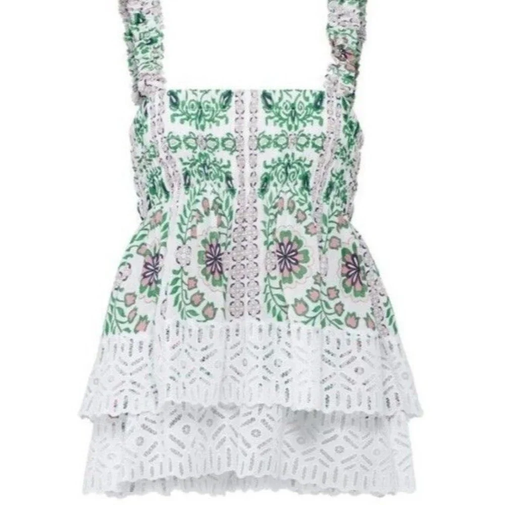 Tory Burch Garden Party Georgette Top Silk Tiered Size 6 Floral Print NWOT